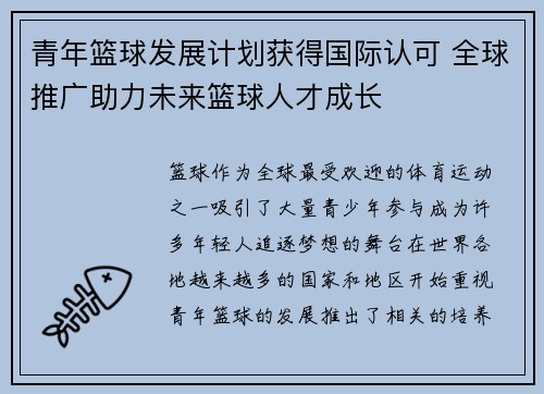 青年篮球发展计划获得国际认可 全球推广助力未来篮球人才成长